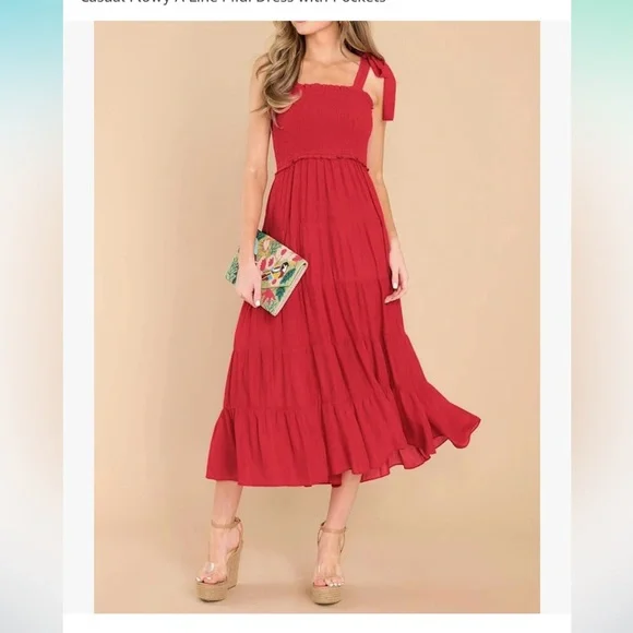 Amazon | Dresses | Rvivimos Womens Summer Cotton Adjustable Straps Flowy A Line  Midi Dress Lg | Poshmark